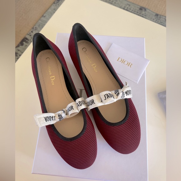 Dior Shoes - Dior Miss J'Adior Burgundy Technical Fabric Logo Ribbon Ballet Flats 37